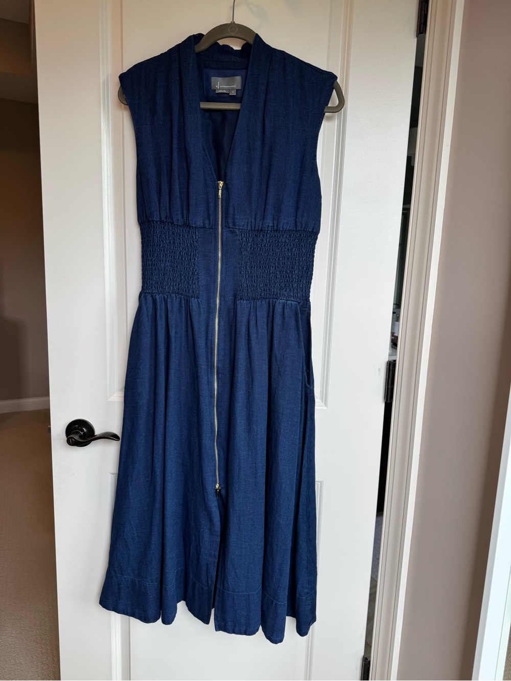 Anthropologie Navy Sleeveless Zip-Front Midi Dress